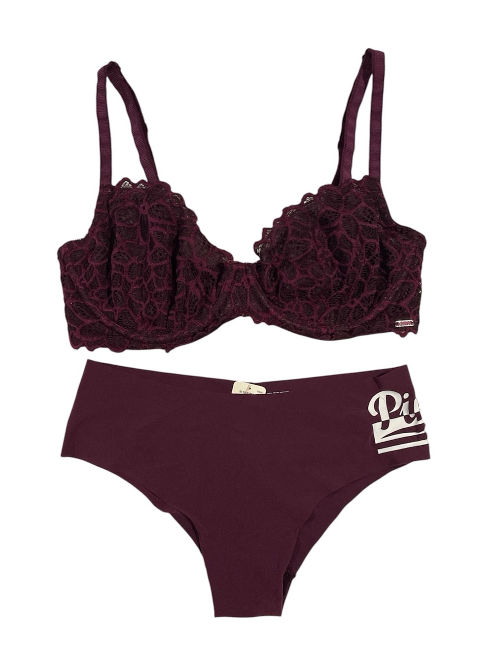 PINK Victoria's Secret Lace Underwire Bra and Seamless Briefs in Deep Plum